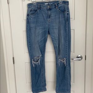 Old Navy ripped boyfriend jeans, medium wash.